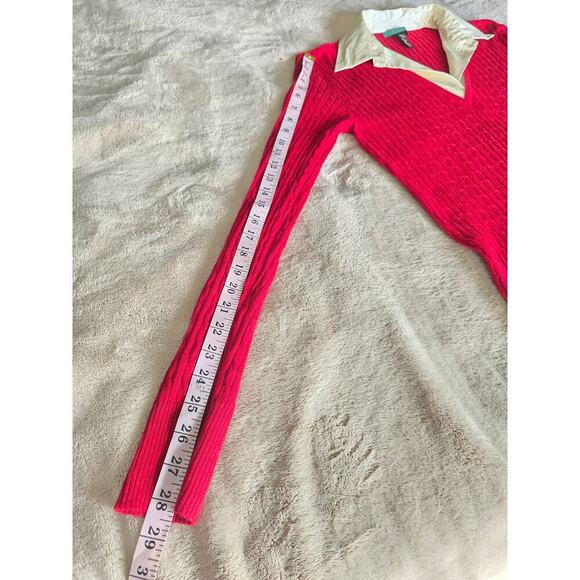 LAUREN Ralph Lauren Silk Cashmere Cable Knit Sweater Red Champagne L soft comfy - Picture 7 of 8